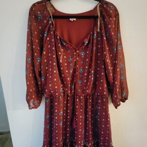 Boho Red Floral Women's Dress Size XL